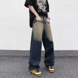 2025新款慵懒宽松直筒简约男潮水洗牛仔裤长裤K606P50，男装牛仔裤，星座1108-1