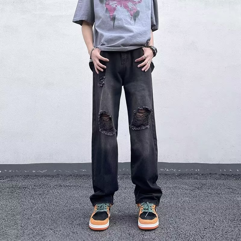 2025夏季新款男士直筒破洞牛仔裤休闲男士长裤K2223P40,男装牛仔裤,星座1108-1
