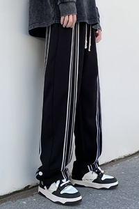 2025新款直筒潮流条纹时尚潮牌休闲裤青春流行男运动裤 K26 P40图片