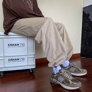 2025春纯色灯芯绒休闲裤男美式裤子男宽松潮牌束脚裤 K44 P35图片