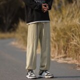2023纯色日系复古工装裤男直筒宽松ins抽绳大码阔腿九分裤潮K911，男装工装外套，星座1108-1
