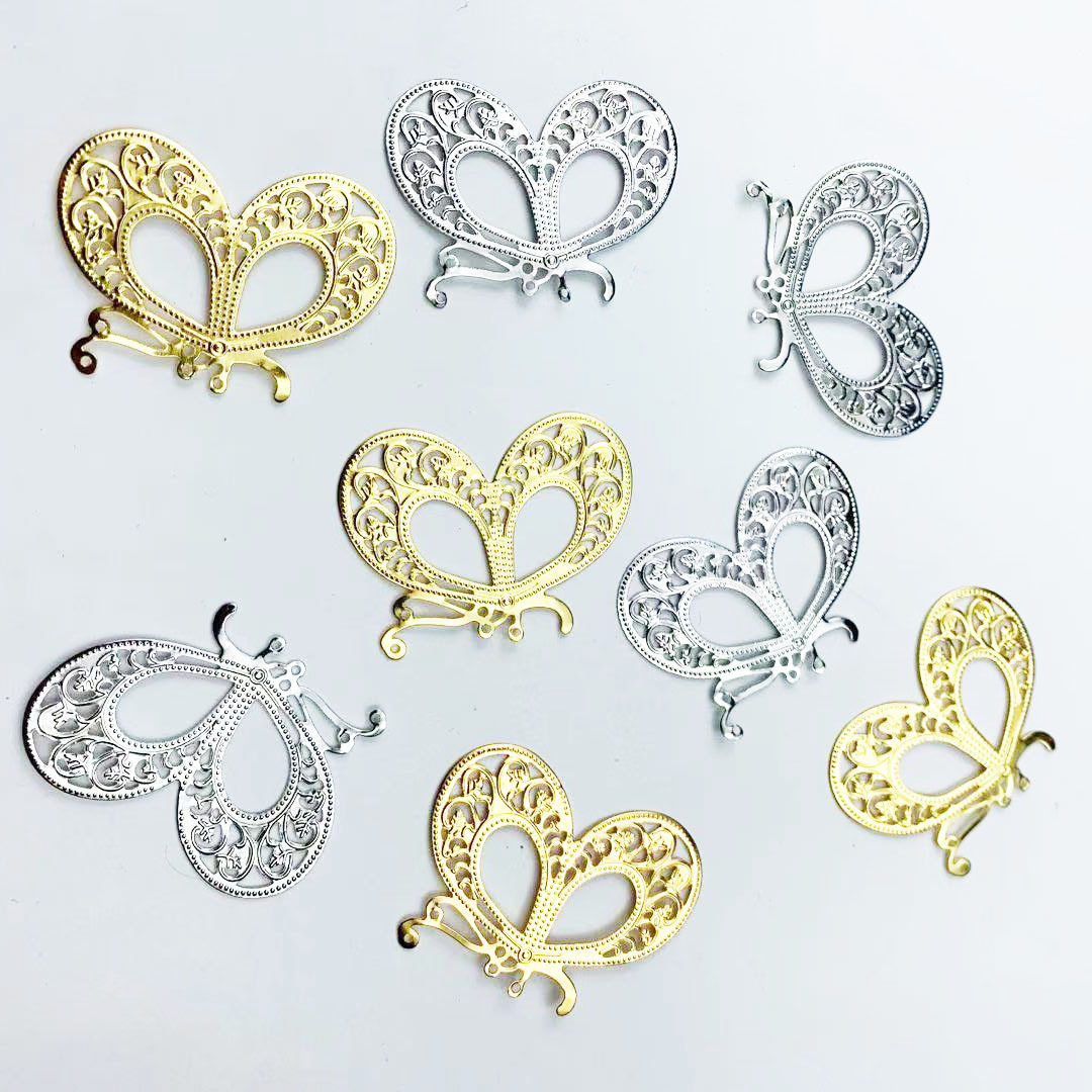 diy饰品配件 33*46mm半蝴蝶金属片团扇秀禾服凤冠霞帔装饰花片