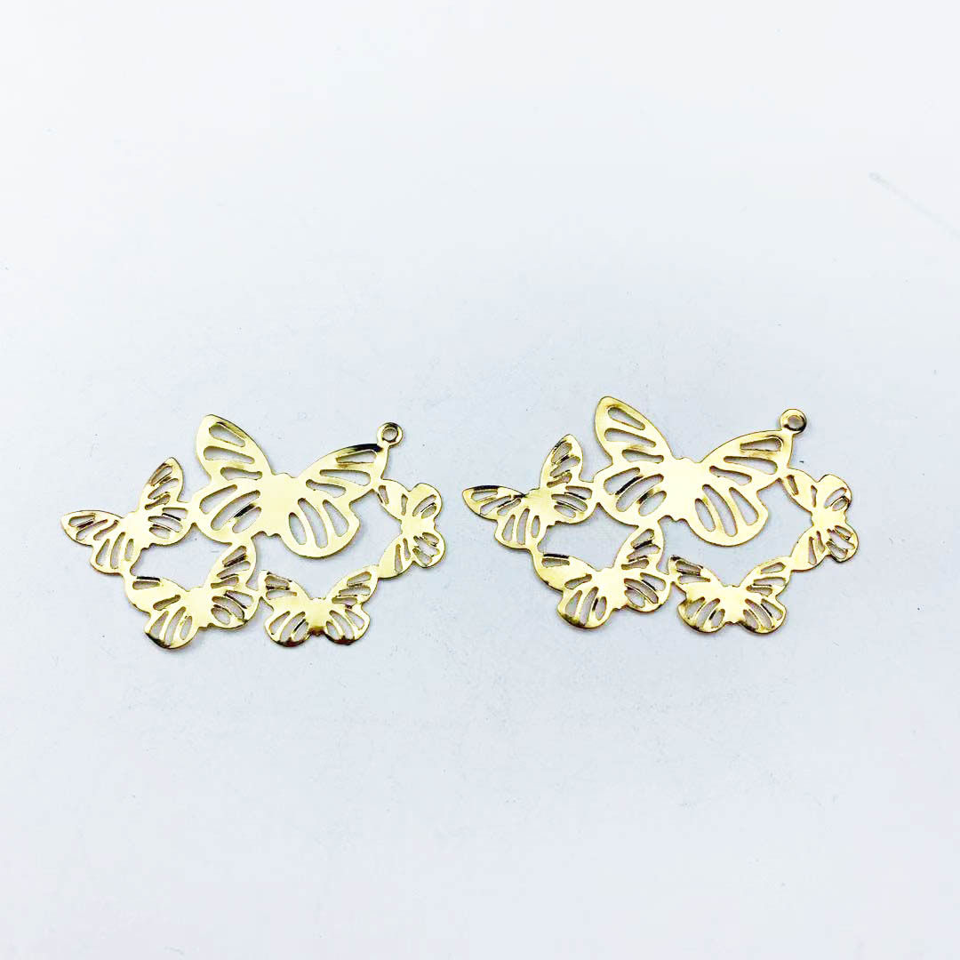 DIY饰品配件28 x 15金色蝴蝶片 蝴蝶连环电镀金花片发簪步摇材料