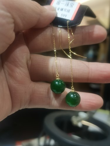 天然碧玉18k金镶嵌耳线天然碧玉圆珠耳线耳坠尺寸约9.5mm左右