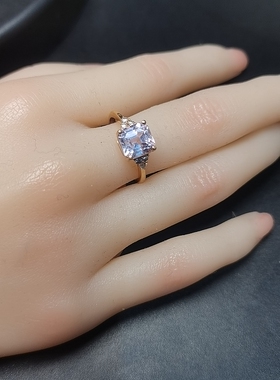 天然紫锂辉石精品戒指18k金镶钻石女款时尚个性简约百搭