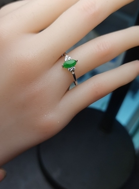 缅甸天然绿翡翠戒指女款925银镶嵌指环活口简约饰品