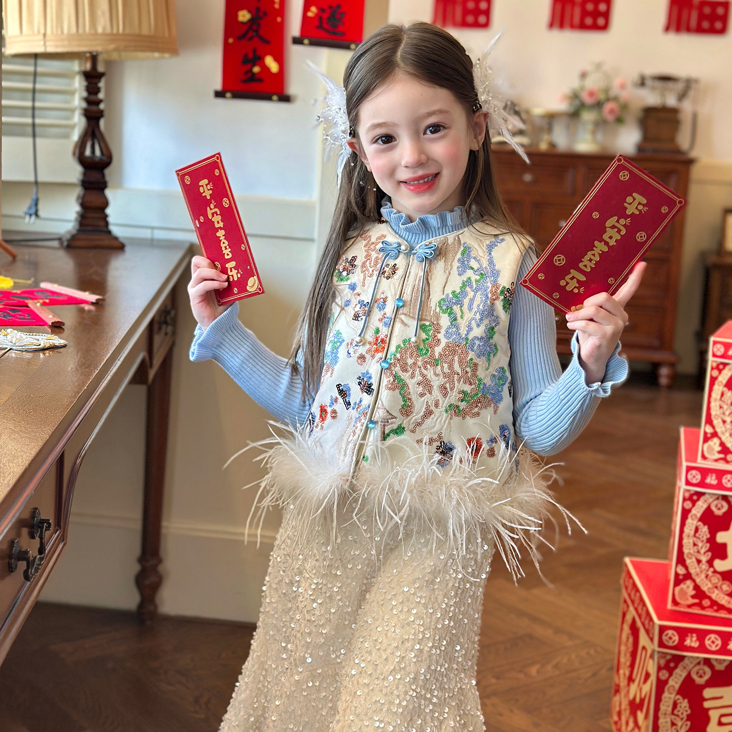 栀了成长记童装女童唐装刺绣马甲2025冬季儿童新中式国风夹棉上衣,童装/婴儿装/亲子装,唐装,淘宝优惠券,粉丝福利购,淘宝优惠卷