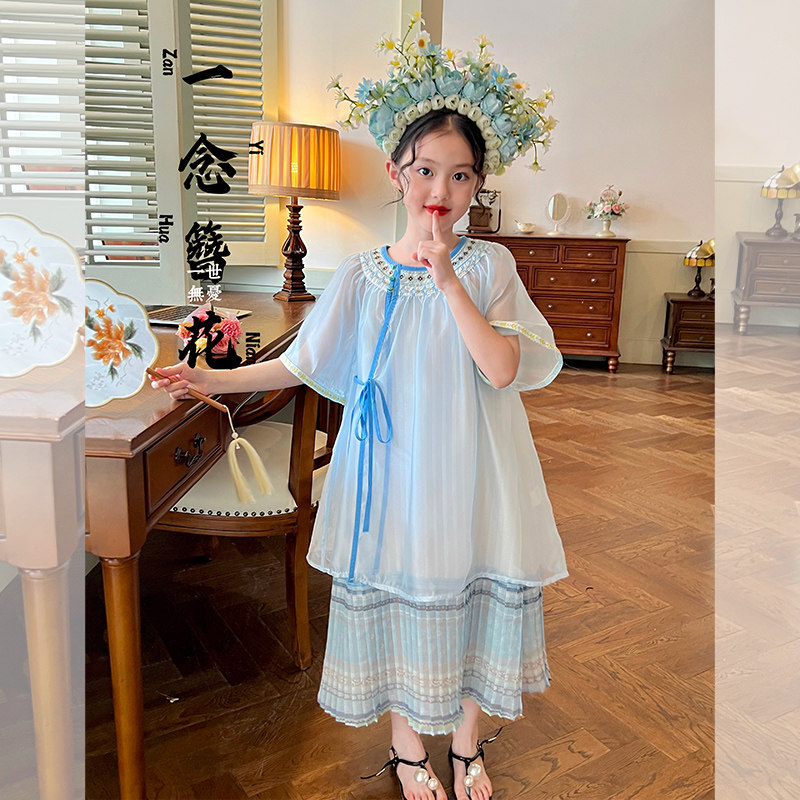 栀了成长记童装女童民簇风浔浦簪花套装夏儿童网红雪纺吊带裙服装,童装/婴儿装/亲子装,套装,淘宝优惠券,粉丝福利购,淘宝优惠卷