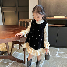 栀了成长记童装女童丝绒春季连衣裙春秋款儿童宝宝裙子加绒背心裙