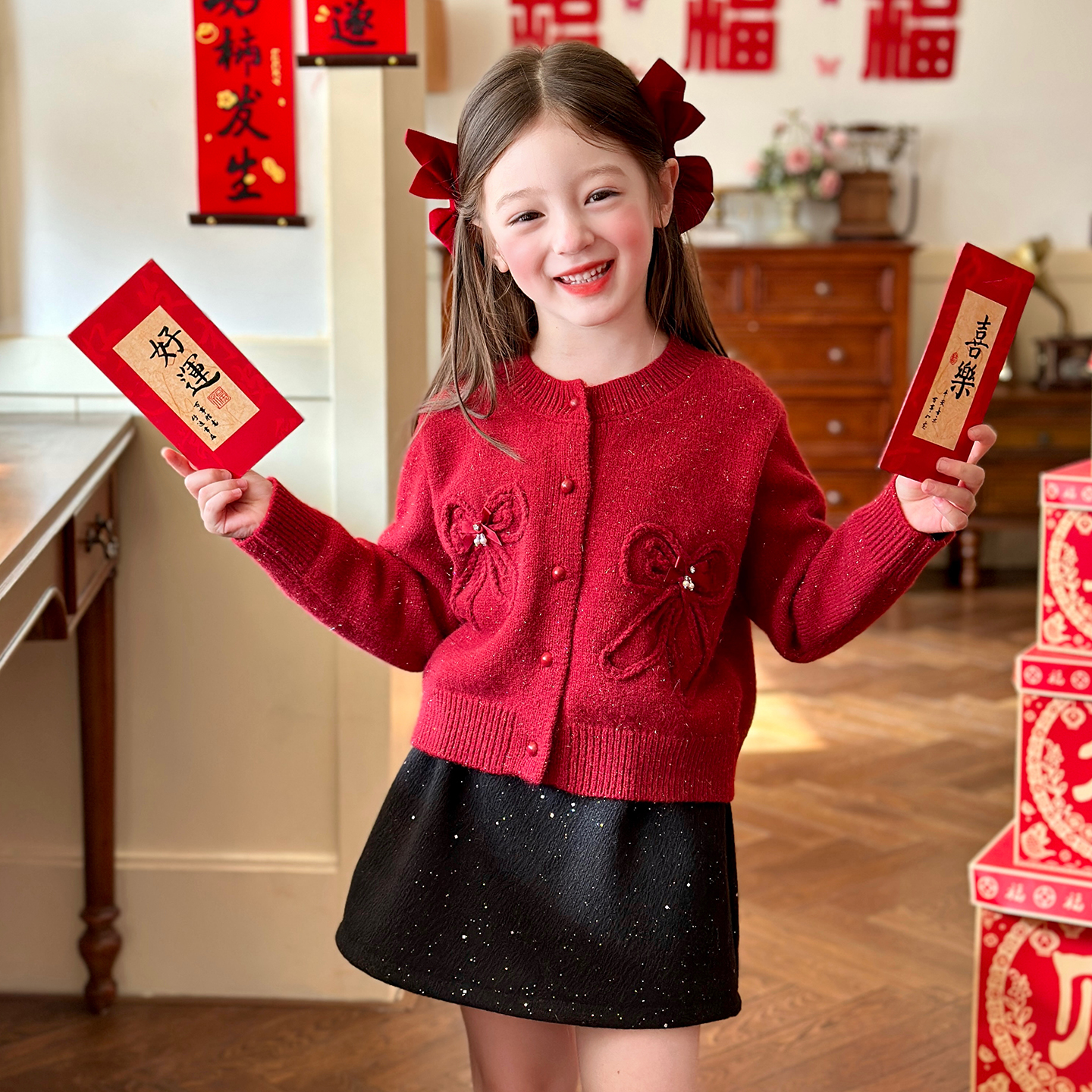 栀了成长记女童冬季毛衣开衫