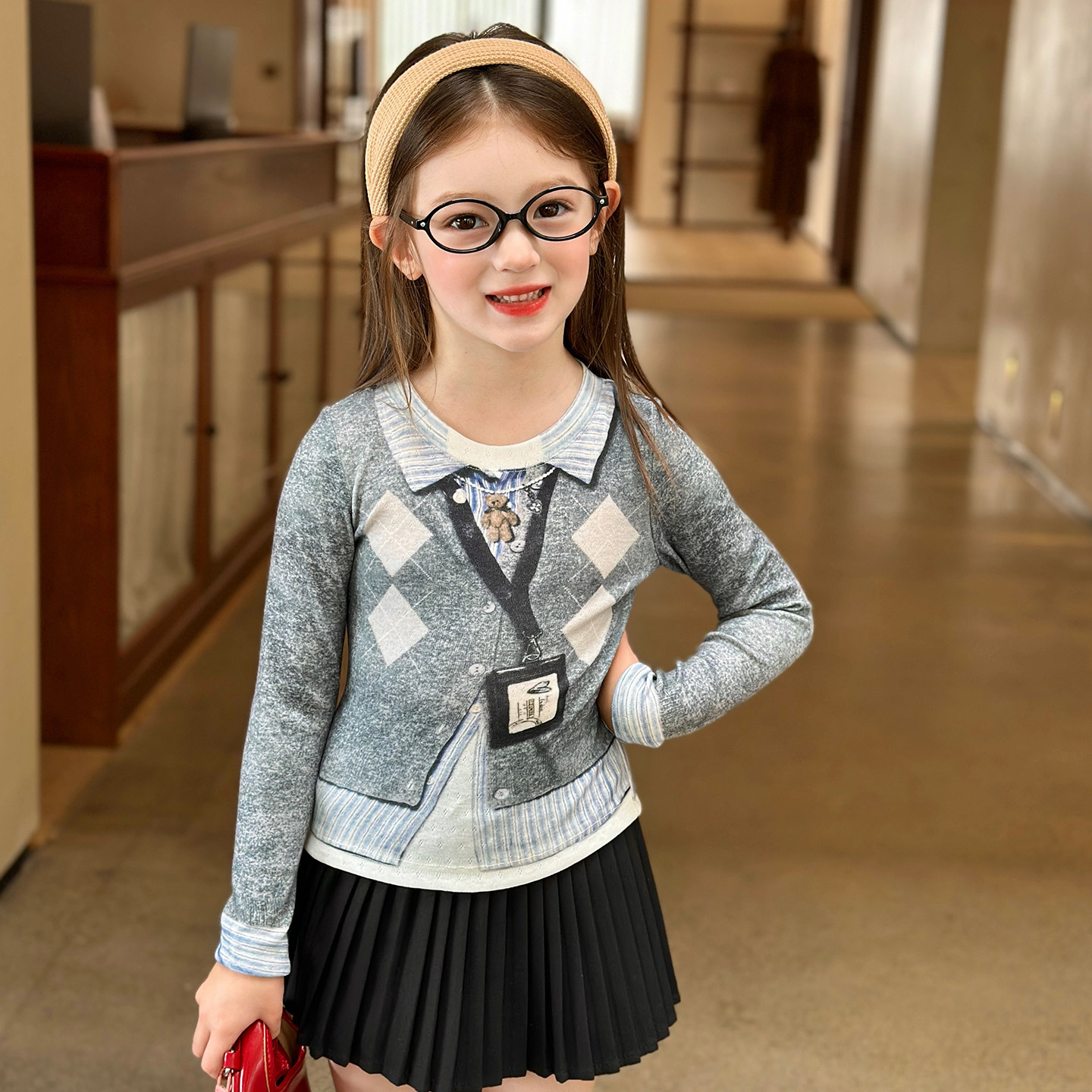 栀了成长记童装女童学院风圆领上衣2026春季新款儿童长袖修身T恤,童装/婴儿装/亲子装,T恤,淘宝优惠券,粉丝福利购,淘宝优惠卷