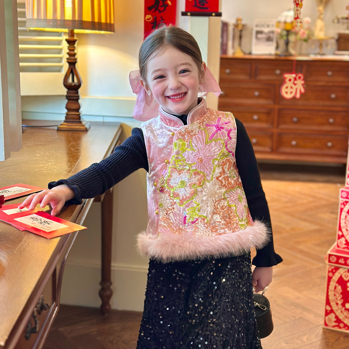 栀了成长记女童冬新中式夹棉马甲