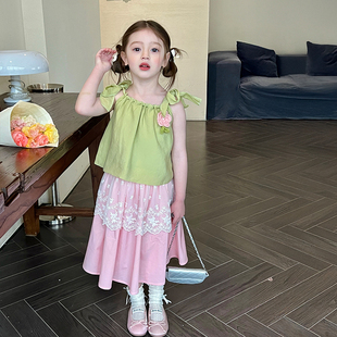 女童绑带手工勾花吊带夏季 栀了成长记童装 儿童百搭度假风小背心