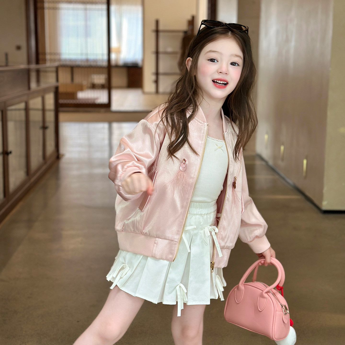 栀了成长记童装女童韩版时髦棒球服2026春季儿童新款百搭甜美外套