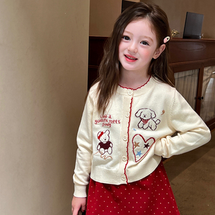 栀了成长记童装女童甜美可爱毛衣开衫秋季新款儿童宝宝百搭针织衫