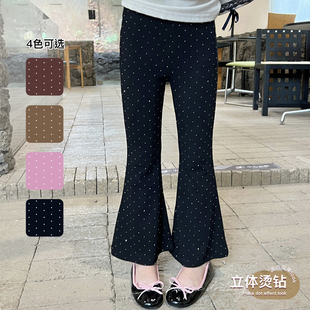 栀了成长记童装女童烫钻时髦喇叭裤春秋款儿童女宝宝弹力百搭裤子