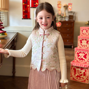栀了成长记童装女童新中式马甲2025冬季儿童国风夹棉无袖背心上衣