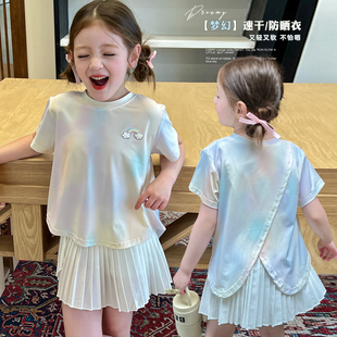 梔了成長記童裝 兒童寶寶時尚 短袖 上衣 女童速干冰涼感防曬T恤夏季