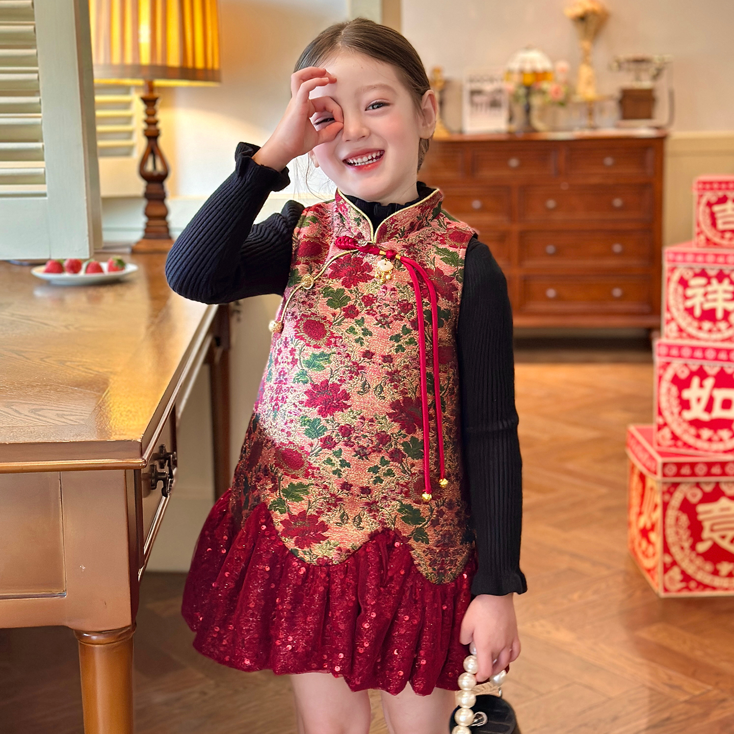 栀了成长记女童冬季新中式连衣裙