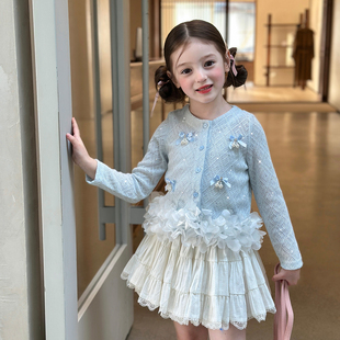 儿童甜美蝴蝶结针织开衫 时髦上衣2026春季 女童韩版 栀了成长记童装