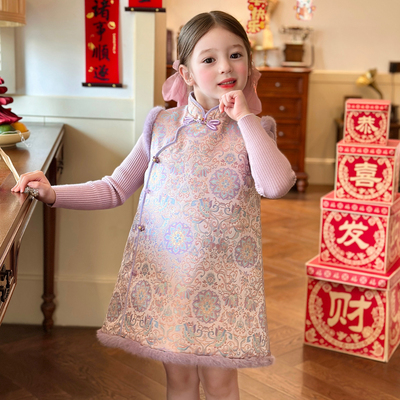 栀了成长记女童冬季夹棉旗袍裙