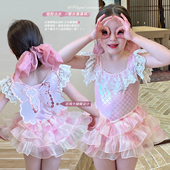 栀了成长记女童美人鱼带翅膀泳衣儿童女宝宝蕾丝花边防走光游泳衣