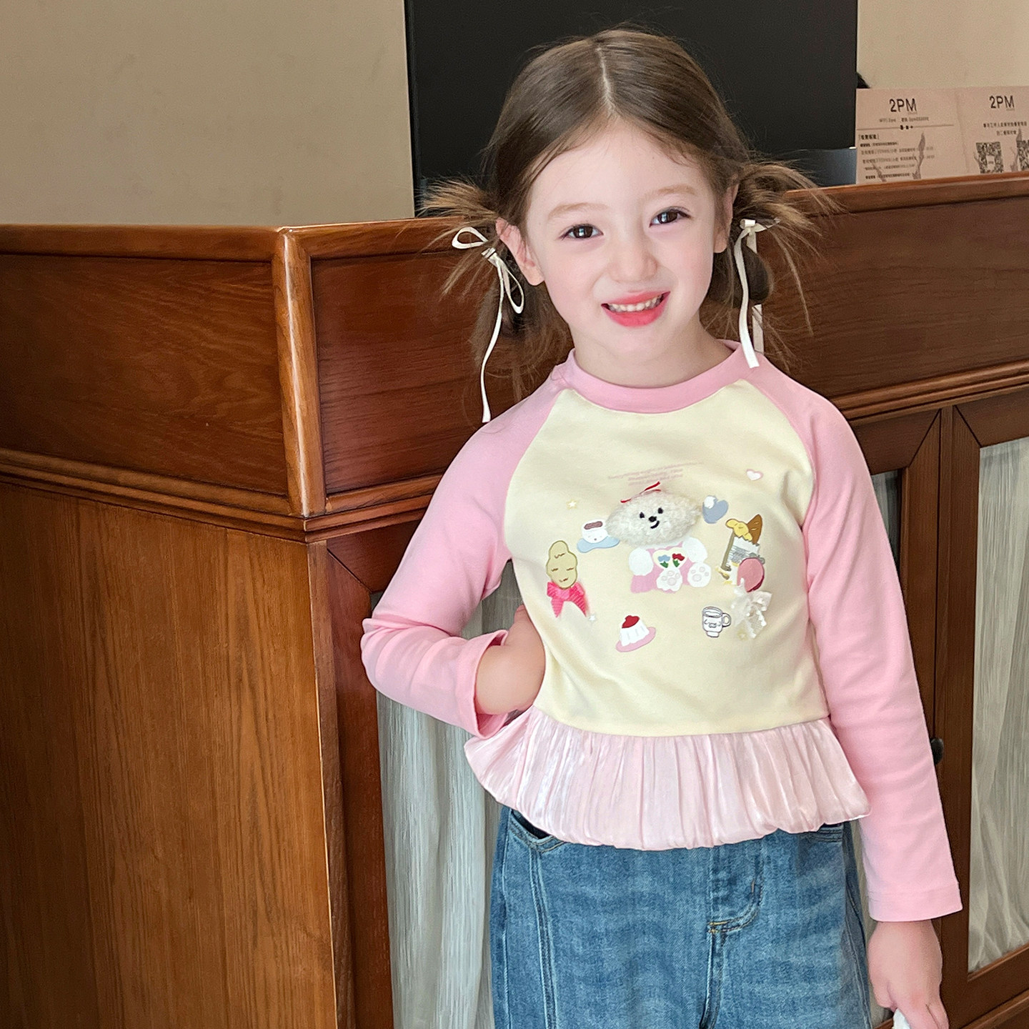 栀了成长记童装女童百搭长袖T恤秋季新款儿童女宝插肩袖印花上衣,童装/婴儿装/亲子装,T恤,淘宝优惠券,粉丝福利购,淘宝优惠卷
