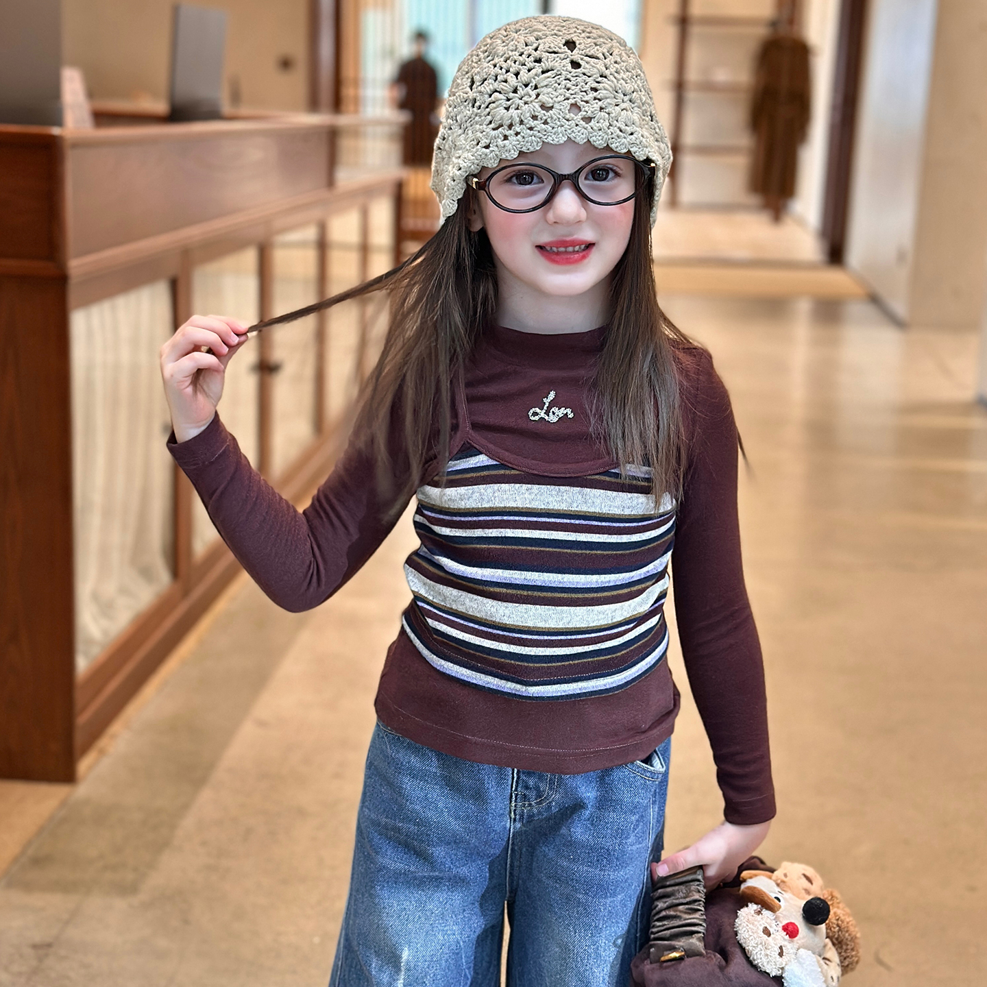 栀了成长记女童仿羊绒假两件上衣