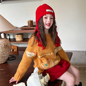 栀了成长记女童装 儿童甜美宽松针织上衣 百搭可爱撞色毛衣2026春季