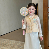 国风无袖 栀了成长记童装 儿童新款 亮片马甲2026春季 上衣 女童新中式