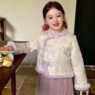 栀了成长记童装女童新中式盘扣上衣冬装新款儿童宝宝国风夹棉外套