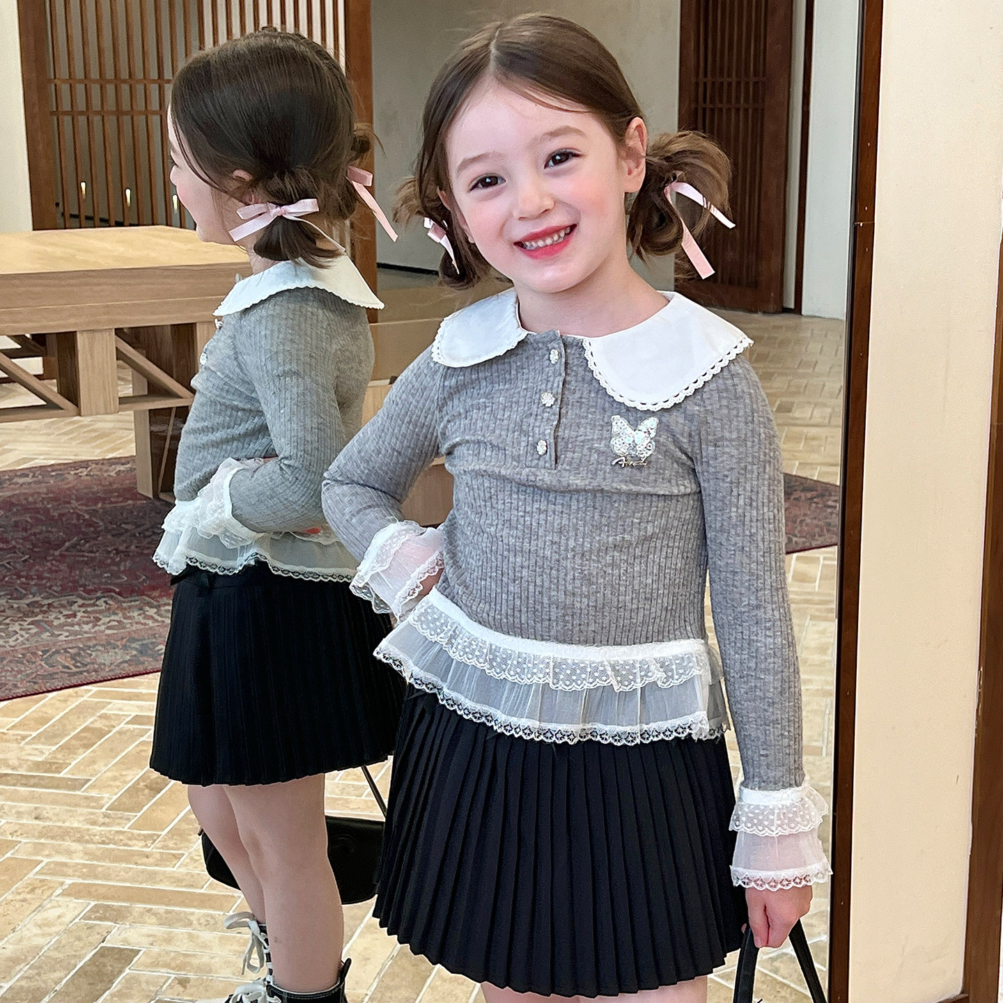 栀了成长记女童装学院风娃娃领上衣秋季新款儿童宝宝蕾丝拼接T恤,童装/婴儿装/亲子装,T恤,淘宝优惠券,粉丝福利购,淘宝优惠卷