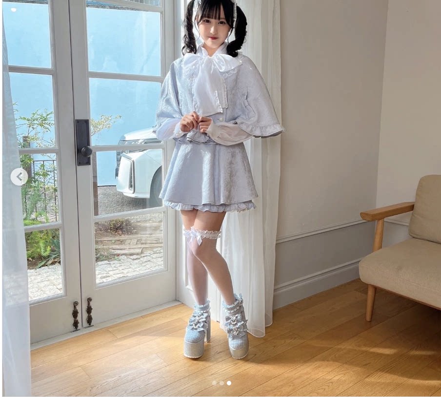 小回24春季新款 日系甜美斗篷半裙蝴蝶结欧根纱衬衫大领结女