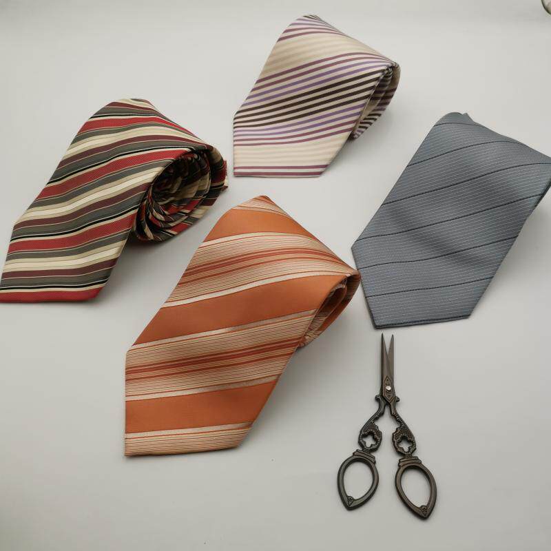 日韩条纹灰色白色紫色职业色织韩版衬衫正装商务领带蚕丝礼盒男士