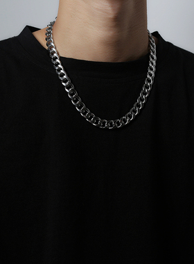 MASKED FOXES通体钢制古巴项链男个性不掉色嘻哈说唱颈链锁骨链潮