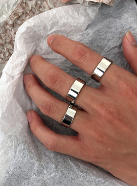 MASKED FOXES钛钢不褪色嘻哈INS冷淡风纯银色圆光面简约戒指男女