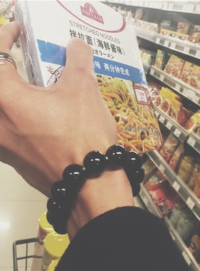 手工编制纯色串珠手链极简主义黑色情侣佛珠男士不掉色大粒径珠子