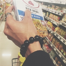 手工编制纯色串珠手链极简主义黑色情侣佛珠男士不掉色大粒径珠子