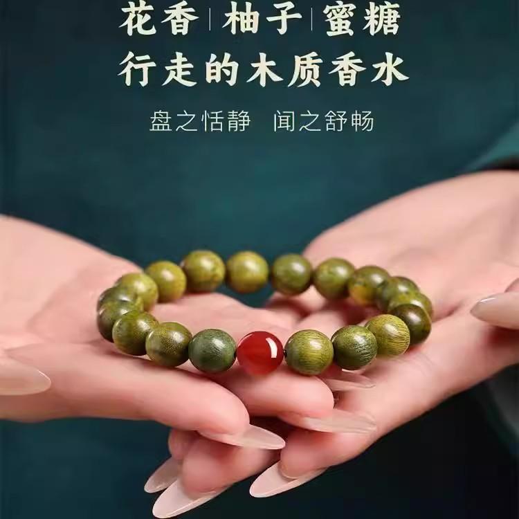 正品老料绿檀木红玛瑙手串女款小珠双圈沉水级阿根廷木质手链定制图片