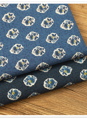 wwei日本进口品牌munsell棉麻布料蓝色复古花娃衣抱枕桌布手工diy