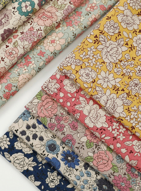 wwei 日本进口YUWA有轮棉麻布复古小花卉图案服装拼布包包DIY布料