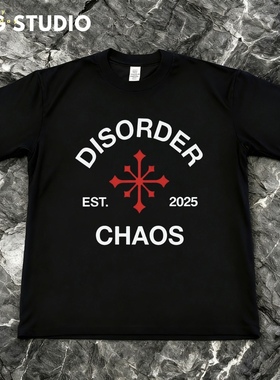DISORDER滑板短袖 英文潮流T恤    奈亚·休斯顿同款复刻滑板衣服