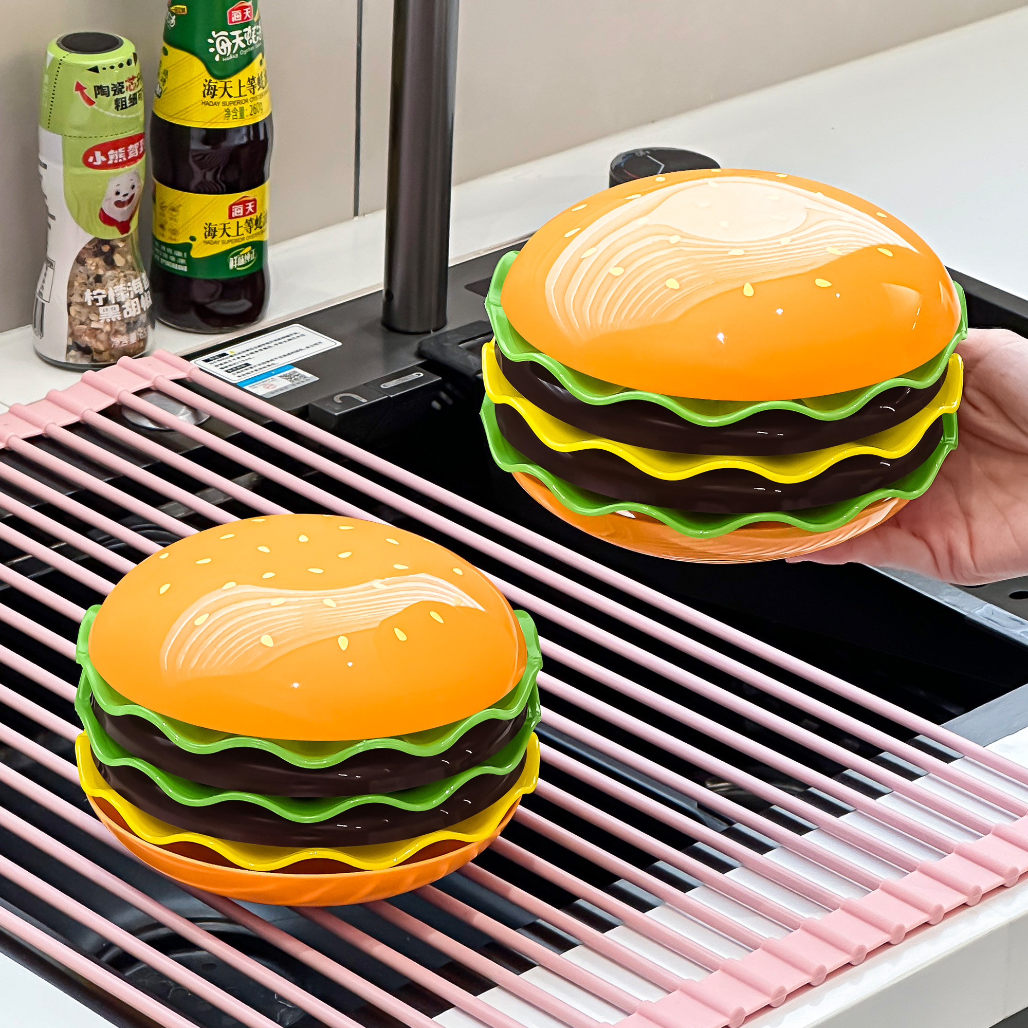 吐骨碟汉堡包造型可爱新款家用餐桌吐骨头盘碟餐桌碗盘套装零食盘,餐饮具,碟,淘宝优惠券,粉丝福利购,淘宝优惠卷