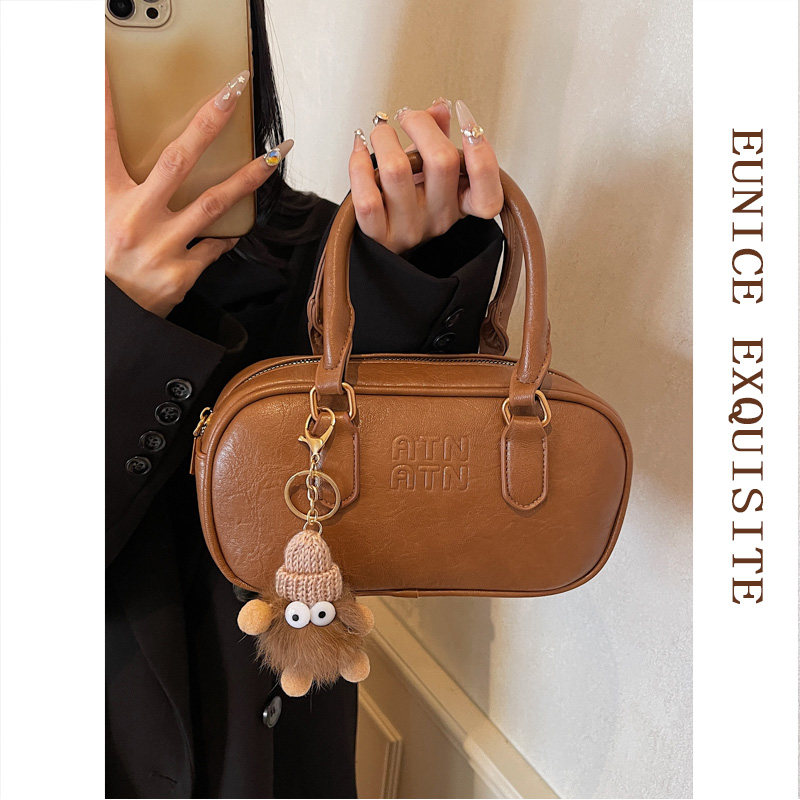 高级质感复古波士顿包包女款时尚百搭斜挎包超火精致手提保龄球包