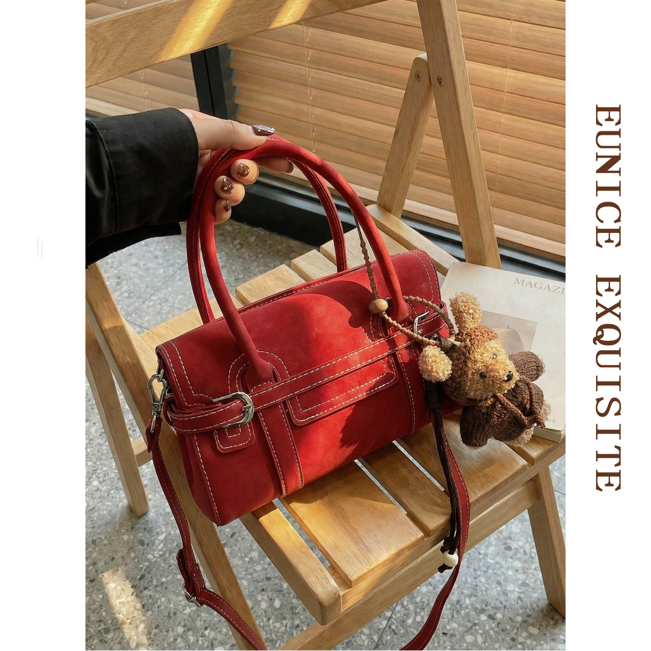 麂皮绒磨砂小方包包女款精致复古斜挎包超火高级感通勤手提小拎包