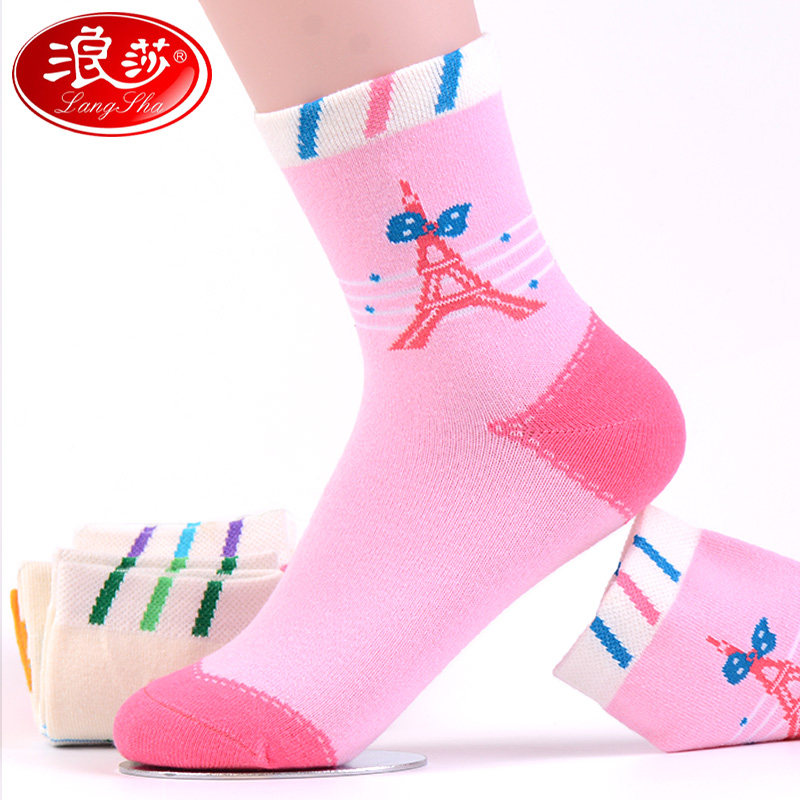 浪莎儿童袜子22-24cm/34-40码女童春秋中厚款中大童学生公主棉袜 - 实物图