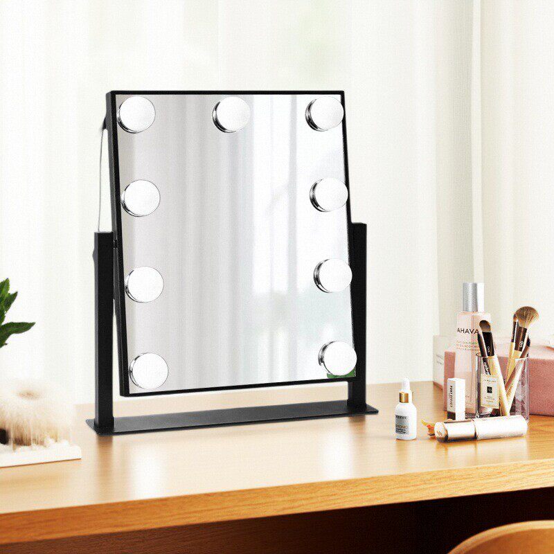 led化妆镜台式梳妆镜带灯卧室台式桌面美容镜公主镜方形欧美风