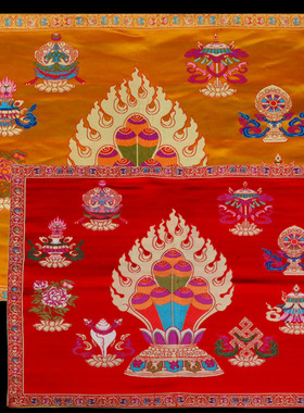 藏式桌布室内装饰摩尼宝红黄色供台桌布家用八吉祥抄经垫布盖经布