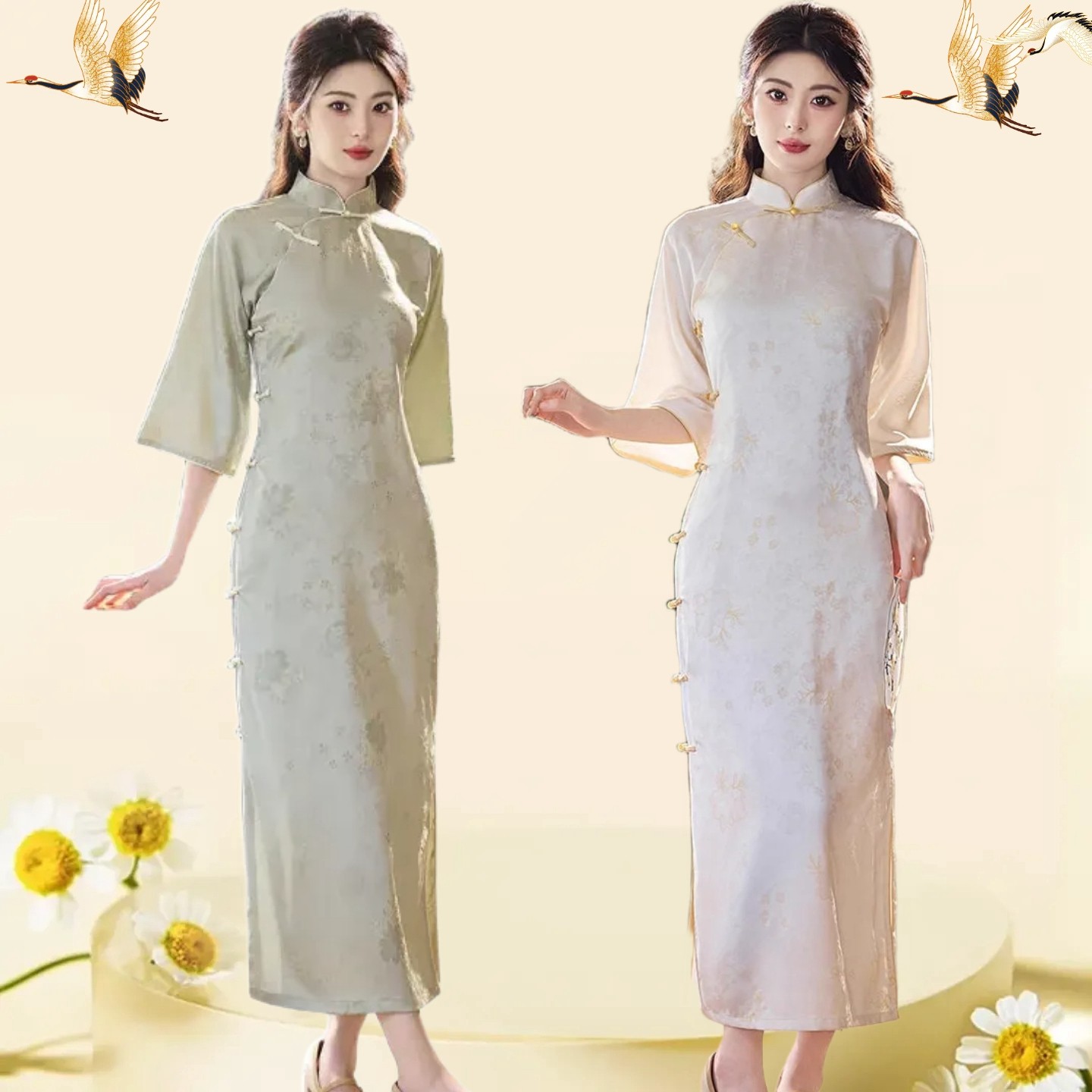 国风文艺少女醋酸古法全开襟气质职业OL商务主持苏州旗袍新款2026