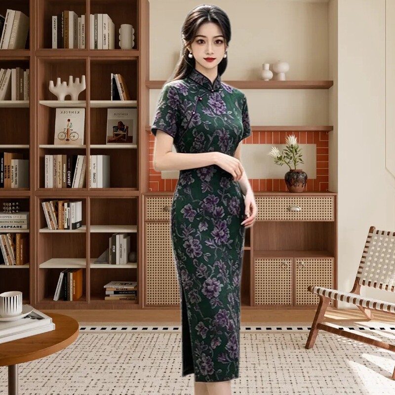 日常网纱复合修身中年妈妈装旗袍